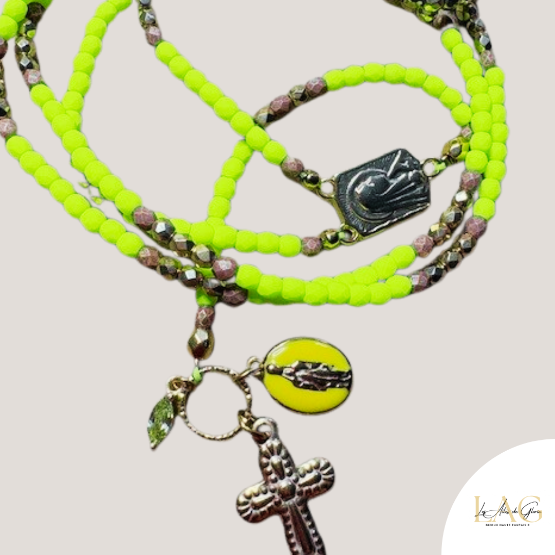 Les Ailes de Gloria Sautoir Chapelet Boho Yellow collier long
