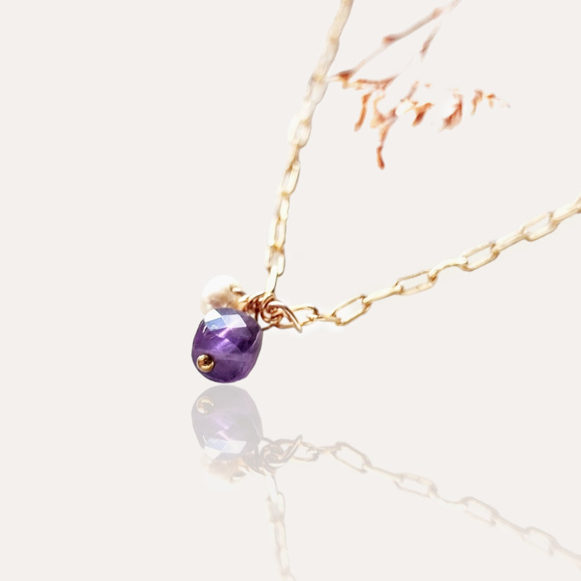 Ô Plum Ines collier améthyste perle plaqué or 42 cm