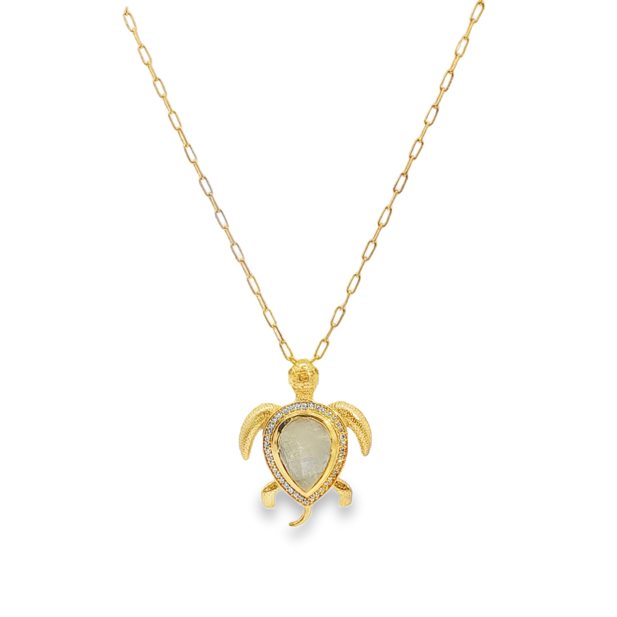 Leticia Ponti Tortue sautoir plaqué or quartz rose 70 cm