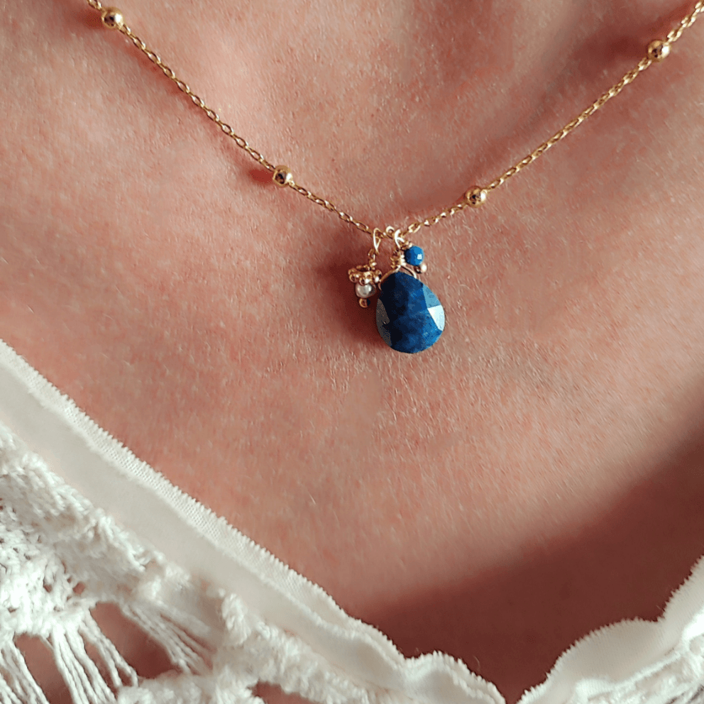 Ô PLUM Colliers Grappe Lapis-lazuli collier plaqué or perle 50 cm