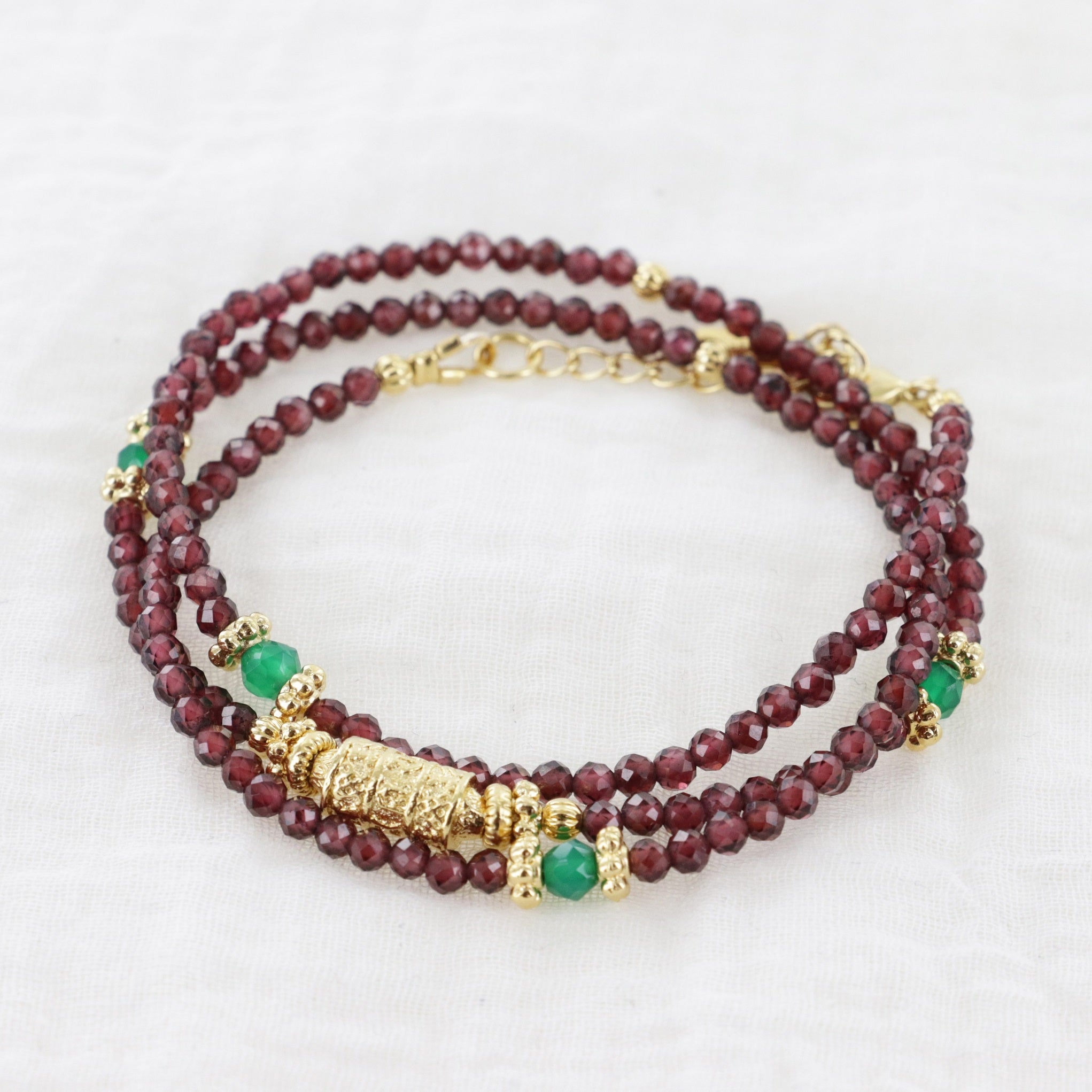 Leticia Ponti Amaia Tube bracelet 3 tours agate verte plaqué or