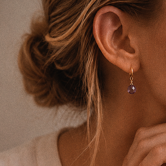 Ô PLUM AMY boucles créoles plaqué or améthyste goutte