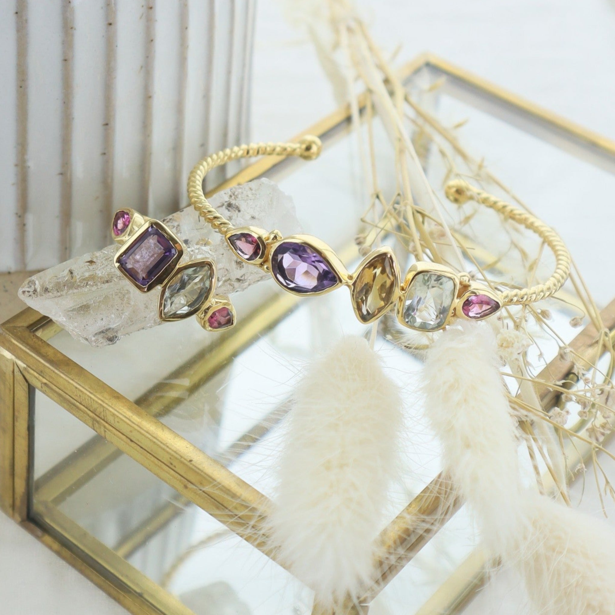Leticia Ponti Paloma bague plaqué or tourmaline rose ajustable