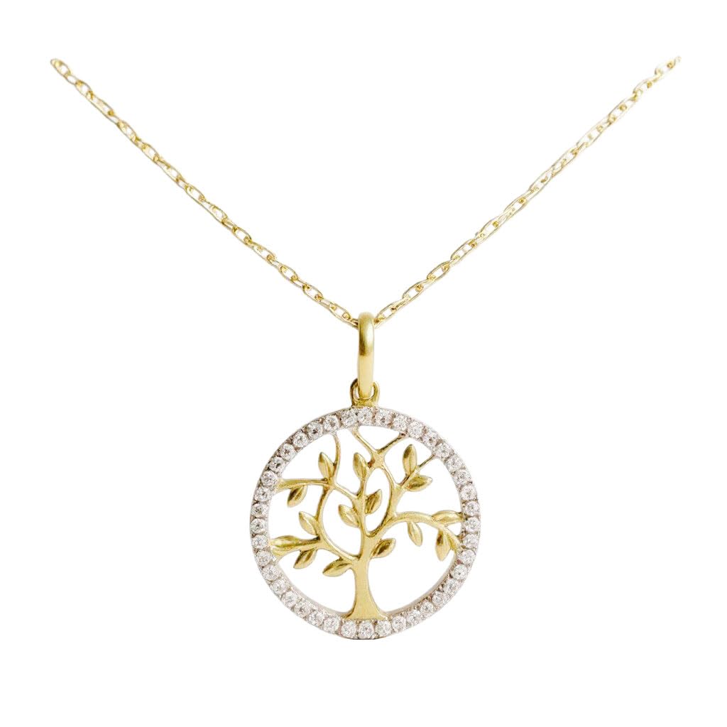 L'Atelier d'Azur Arbre de Vie collier or jaune zirconiums 45 cm