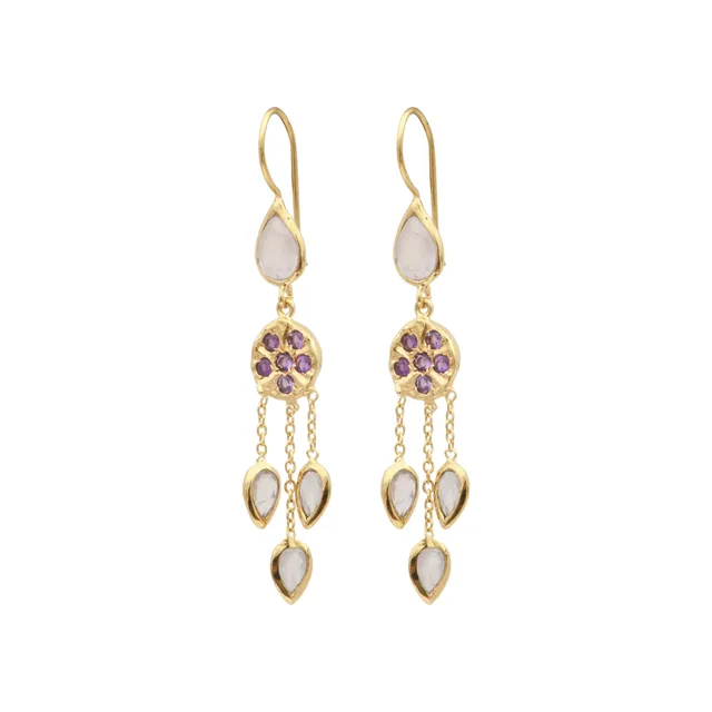 Leticia Ponti Gina boucles d'oreilles quartz rose plaqué or