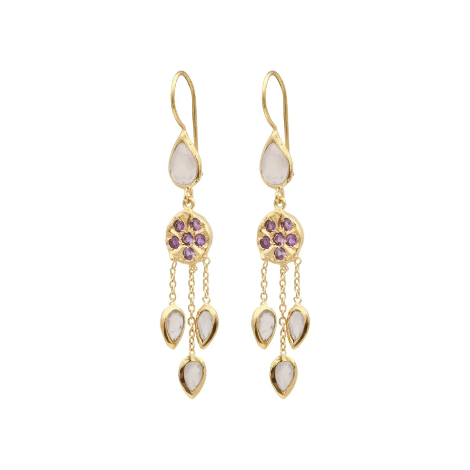 Leticia Ponti Gina boucles d'oreilles quartz rose plaqué or