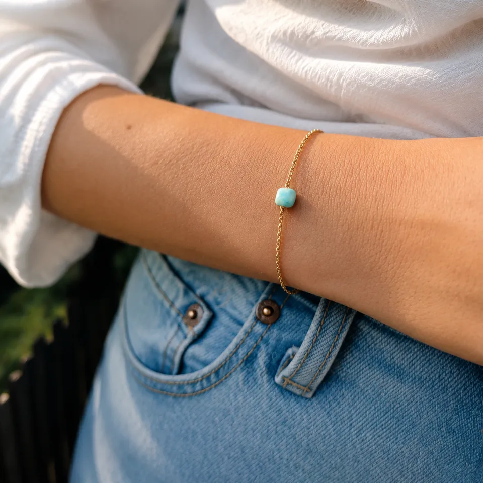 Ô PLUM Bracelets CHARLIE Amazonite bracelet plaqué or 15cm