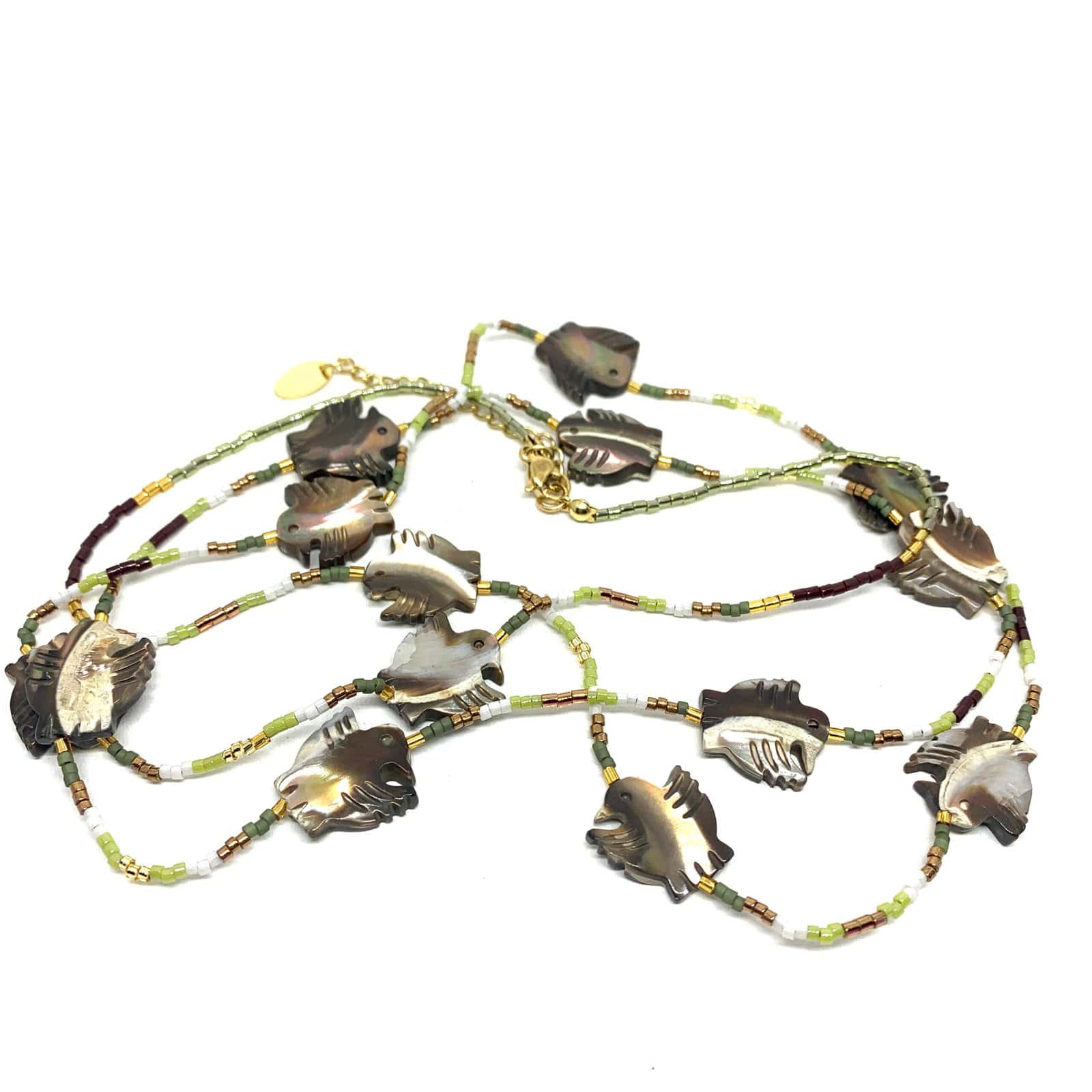 HYPNOCHIC TOTEM sautoir long nacré oiseau perles Miyuki