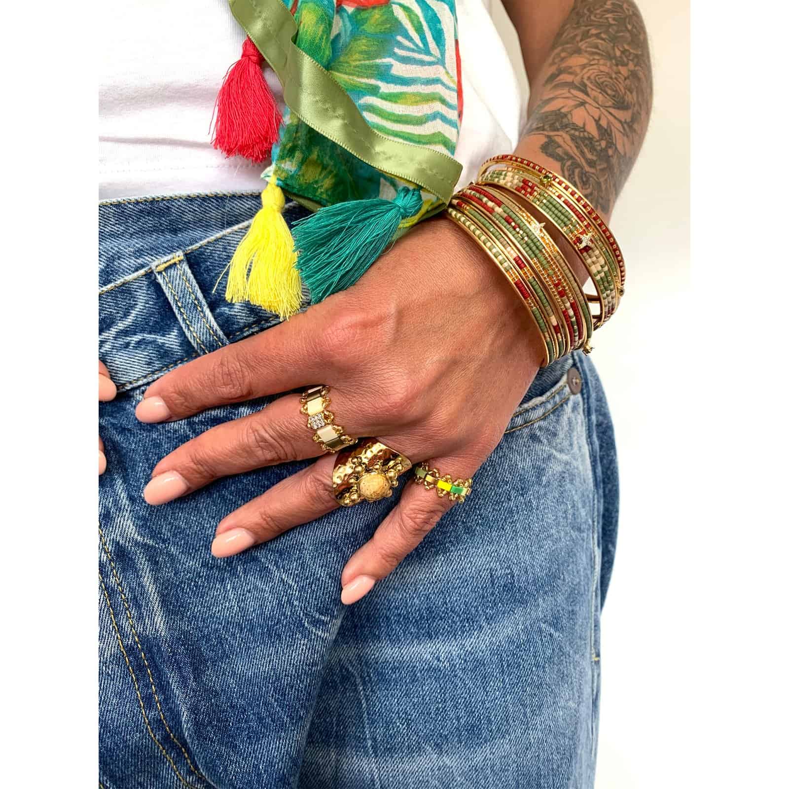Hypnochic Symbols set 7 bracelets joncs dorés Miyuki