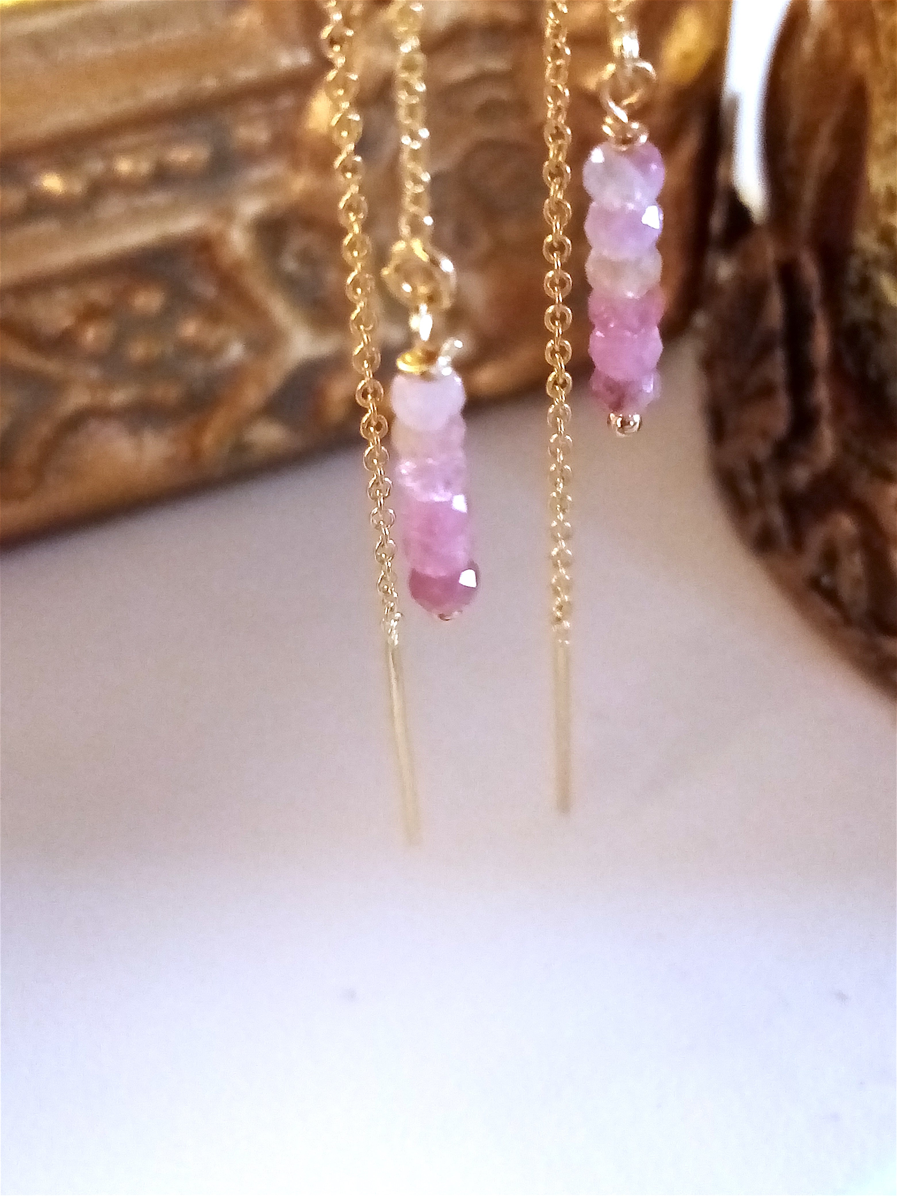 Ô PLUM Luna Tourmaline Rose boucles d'oreilles plaqué or pierre rose