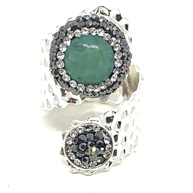 Hypnochic Melina bague ajustable argentée vert d'eau