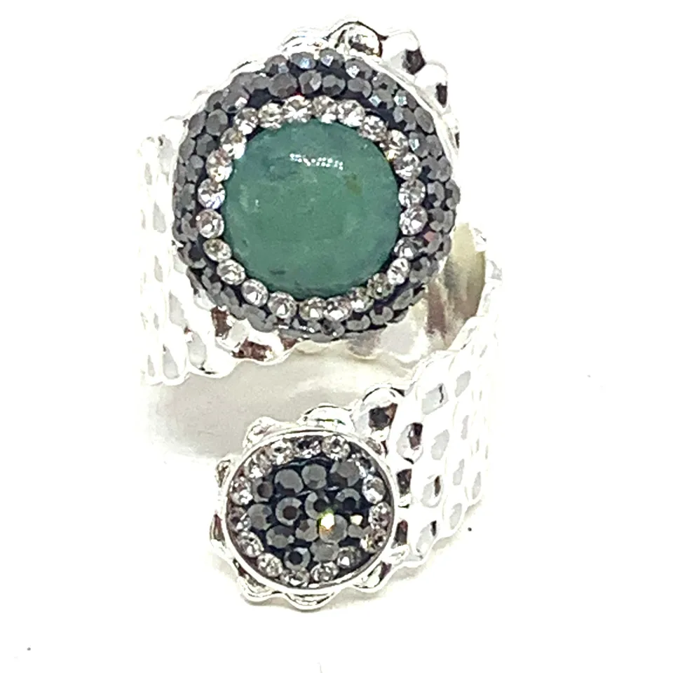 Hypnochic Melina bague ajustable argentée vert d'eau