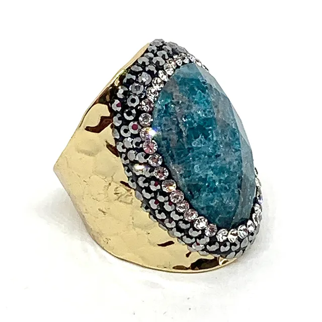 Hypnochic Bague Apatite dorée pierre strass ajustable