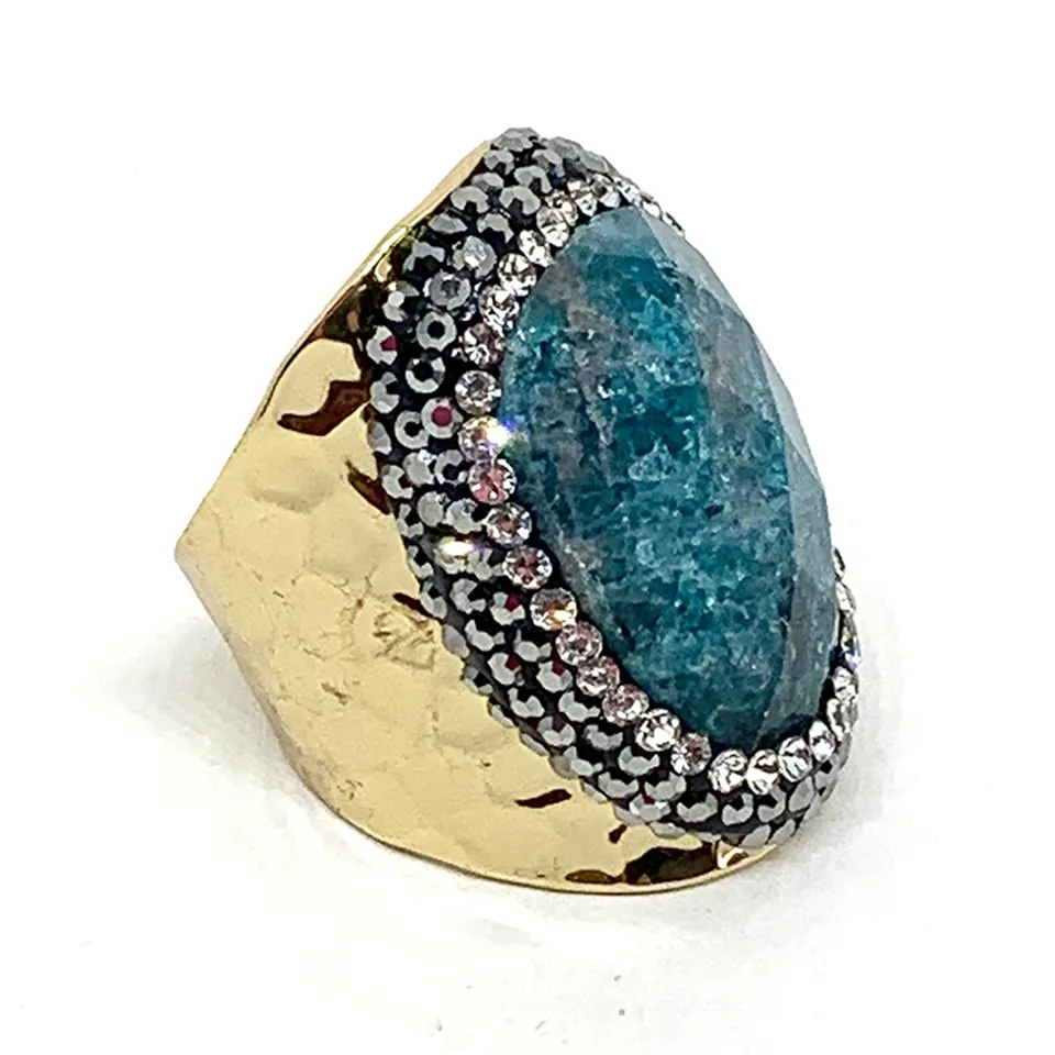 Hypnochic Bague Apatite dorée pierre strass ajustable