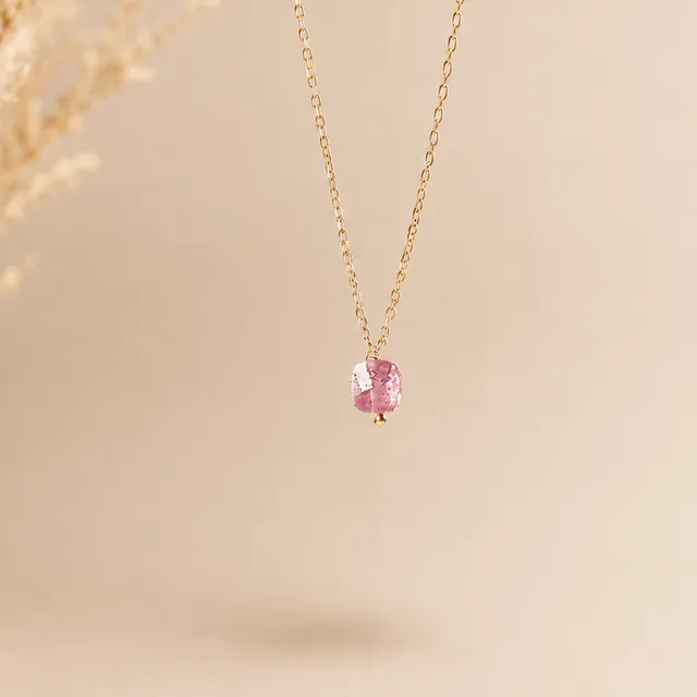 Ô PLUM Collier Tourmaline rose MIA plaqué or 42 cm