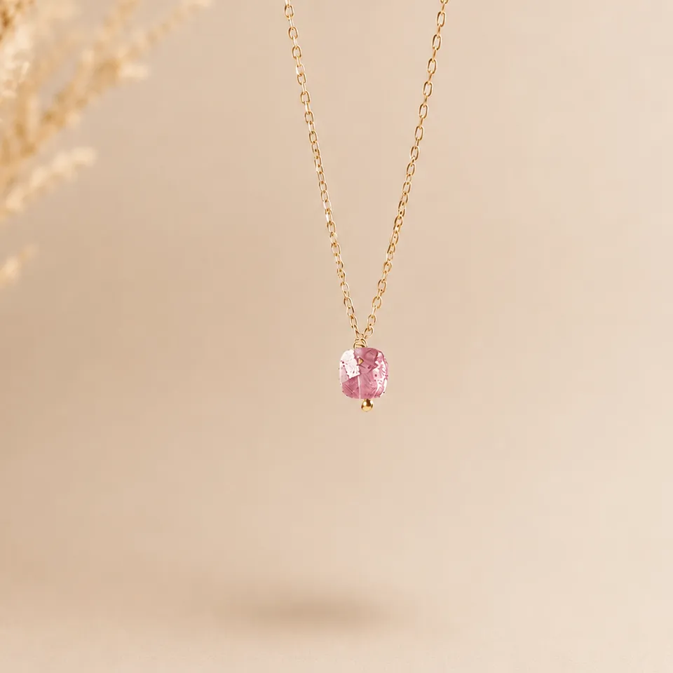 Ô PLUM Collier Tourmaline rose MIA plaqué or 42 cm