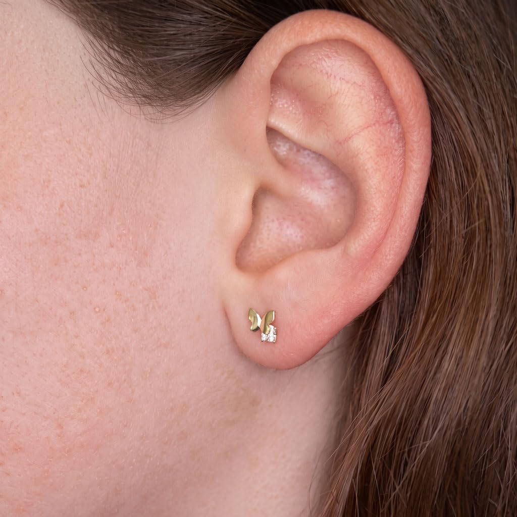 L'Atelier d'Azur Papillons boucles d'oreilles or jaune zirconiums