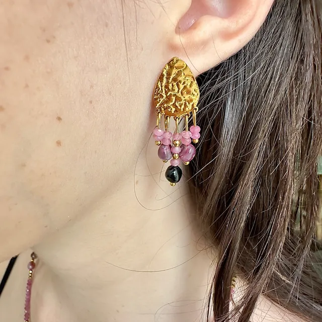 MAD SO CREATION Rosa boucles d'oreilles pendantes tourmaline rose