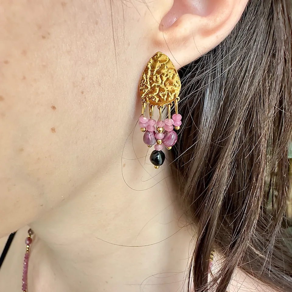 MAD SO CREATION Rosa boucles d'oreilles pendantes tourmaline rose