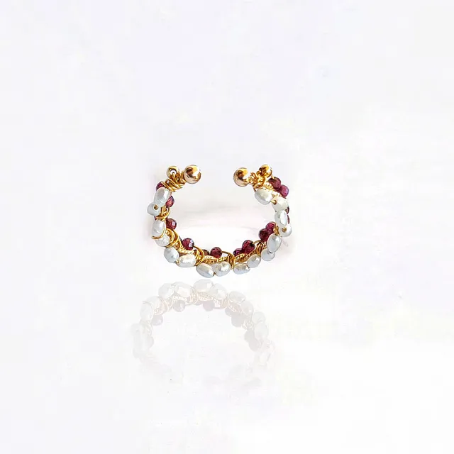 Ô PLUM Anneau Prune bague grenat perles plaqué or