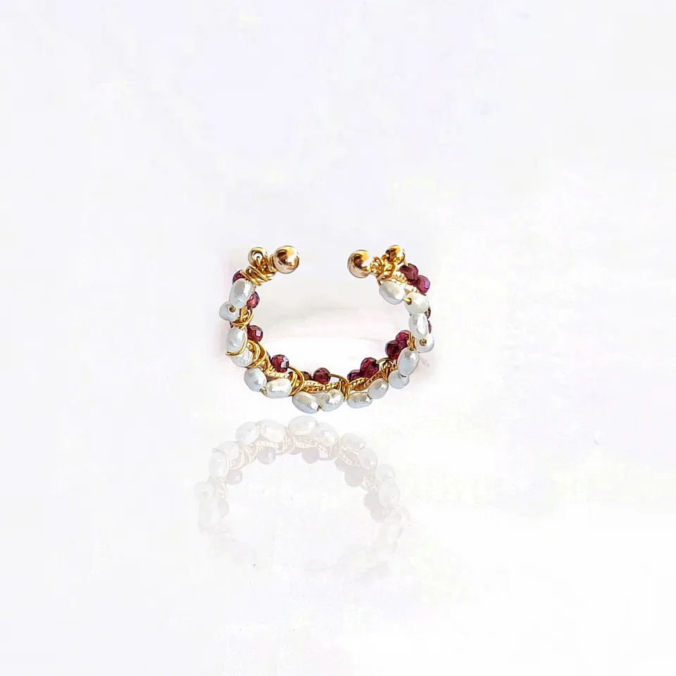 Ô PLUM Anneau Prune bague grenat perles plaqué or