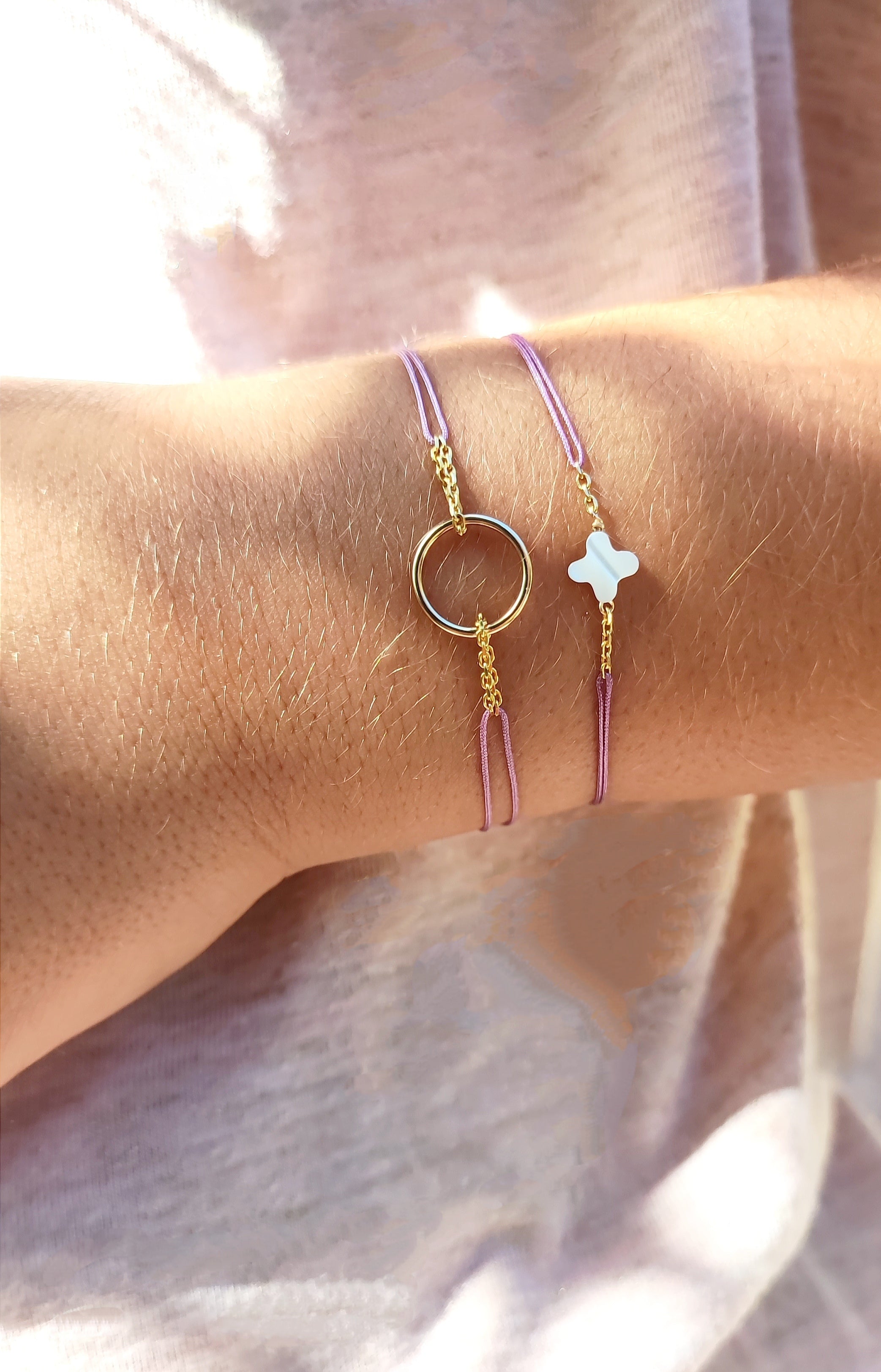 Ô PLUM Anneau bracelet cordon vert foncé plaqué or
