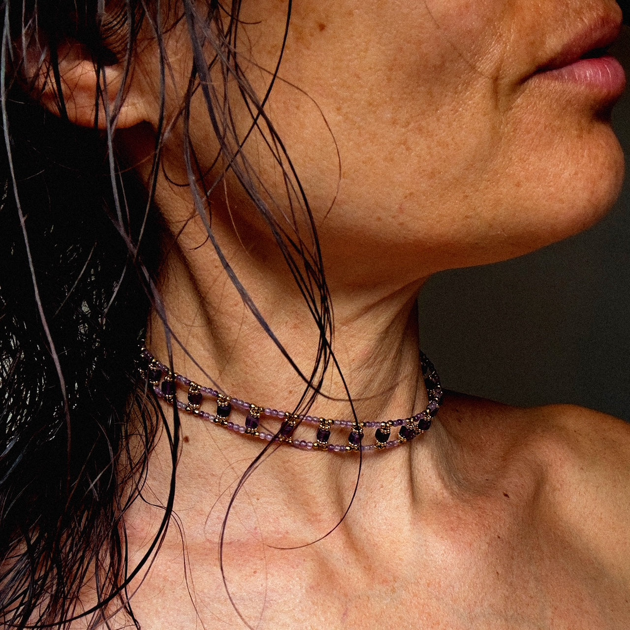 Mad So Creation Jaya choker améthyste violet 32,5 cm