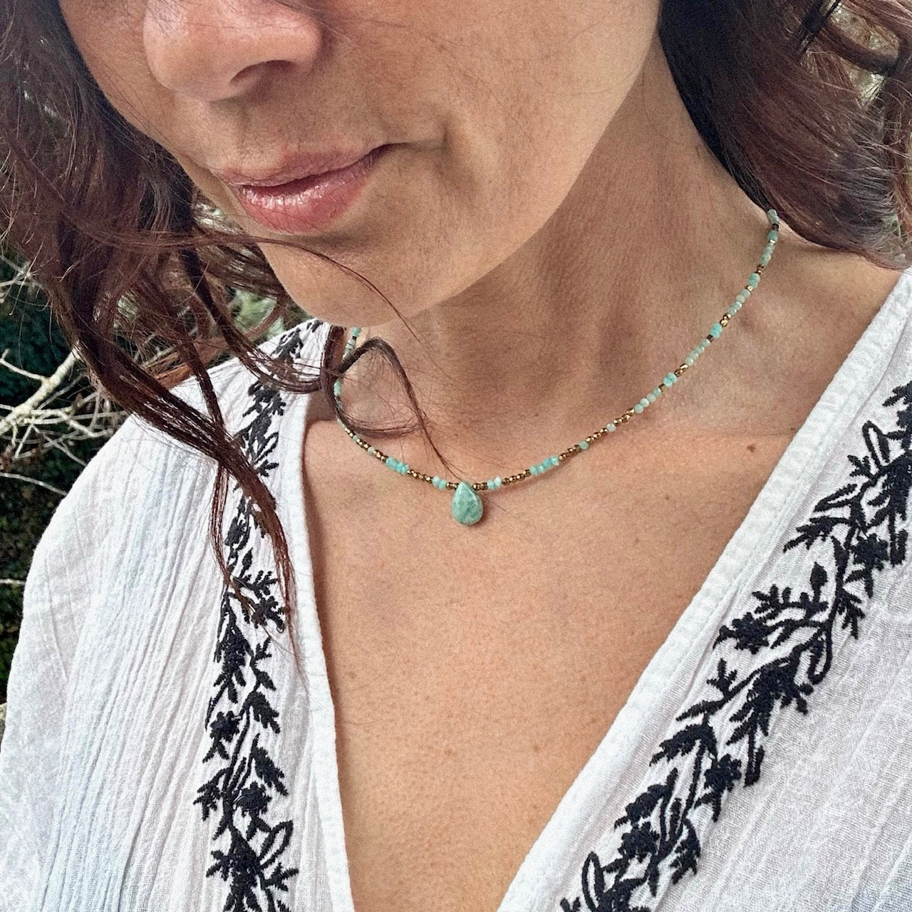 Mad So Creation Amazone collier amazonite pierre goutte 43 cm