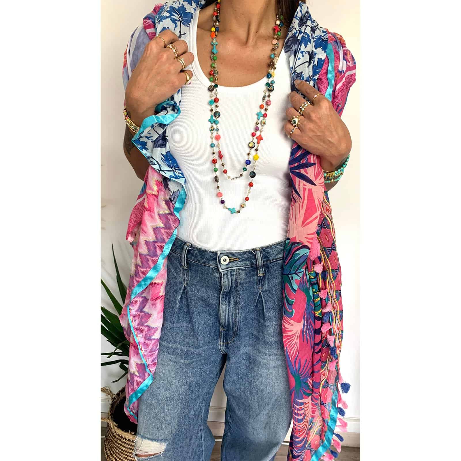 Hypnochic Marie sautoir long perles croix nacre 2 m