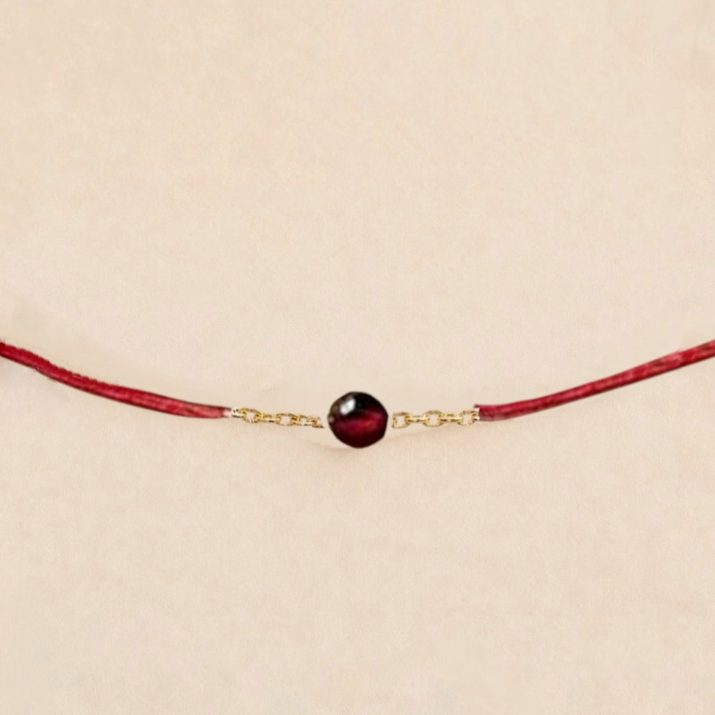 Ô PLUM Mini Grenat bracelet cordon bordeaux plaqué or 4 mm