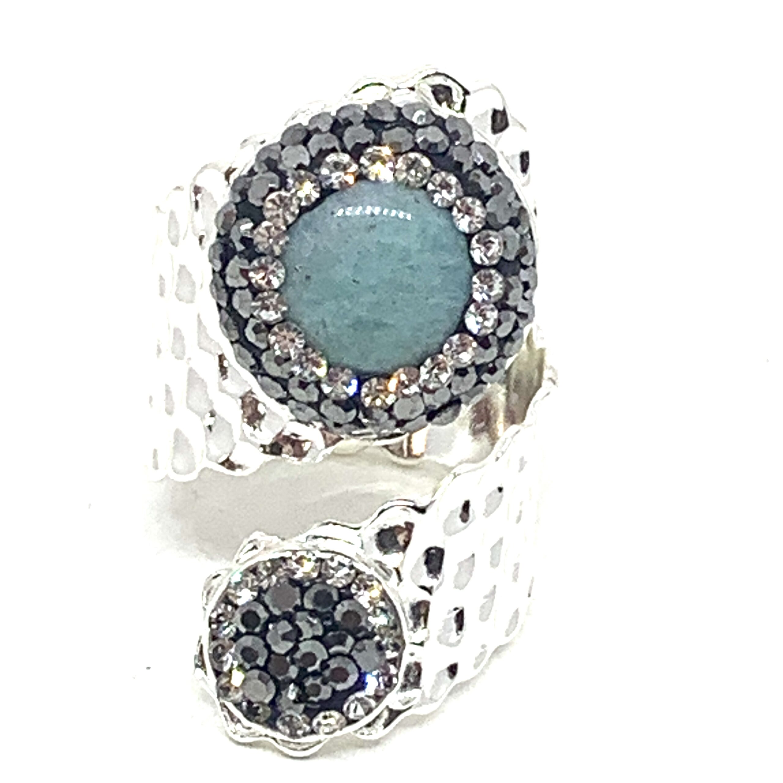 Hypnochic Bague Melina argentée verte strass ajustable