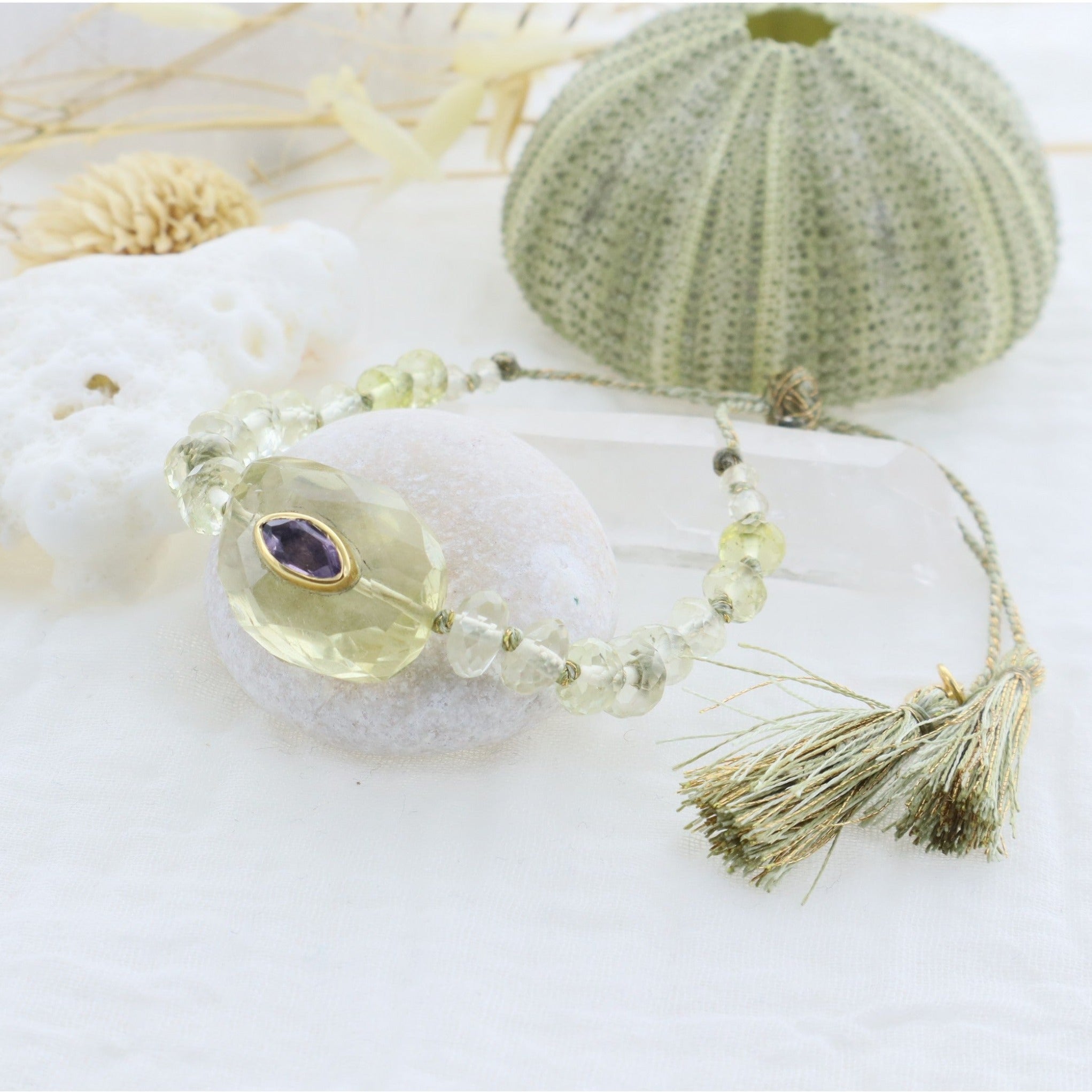 Leticia Ponti Porte Bonheur bracelet quartz lemon cordon