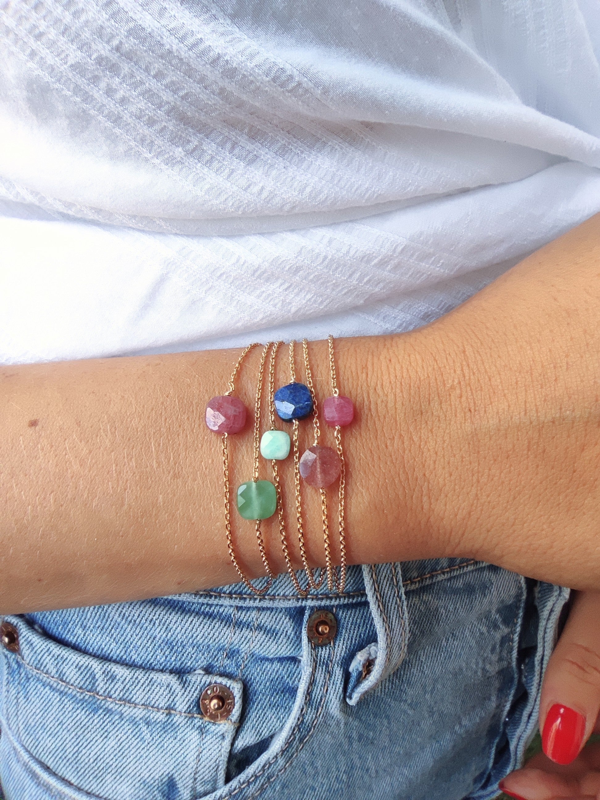 Ô PLUM Shenaa bracelet sodalite plaqué or 17-19 cm