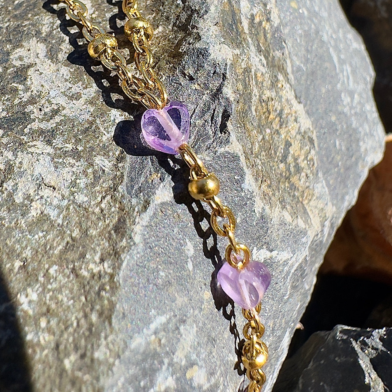 MAD SO CREATION Ati collier Y améthyste coeur 39 cm