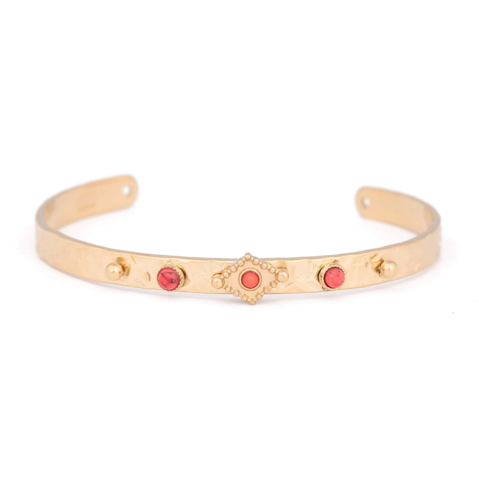 Hypnochic Bracelets jonc doré acier cabochons rouges