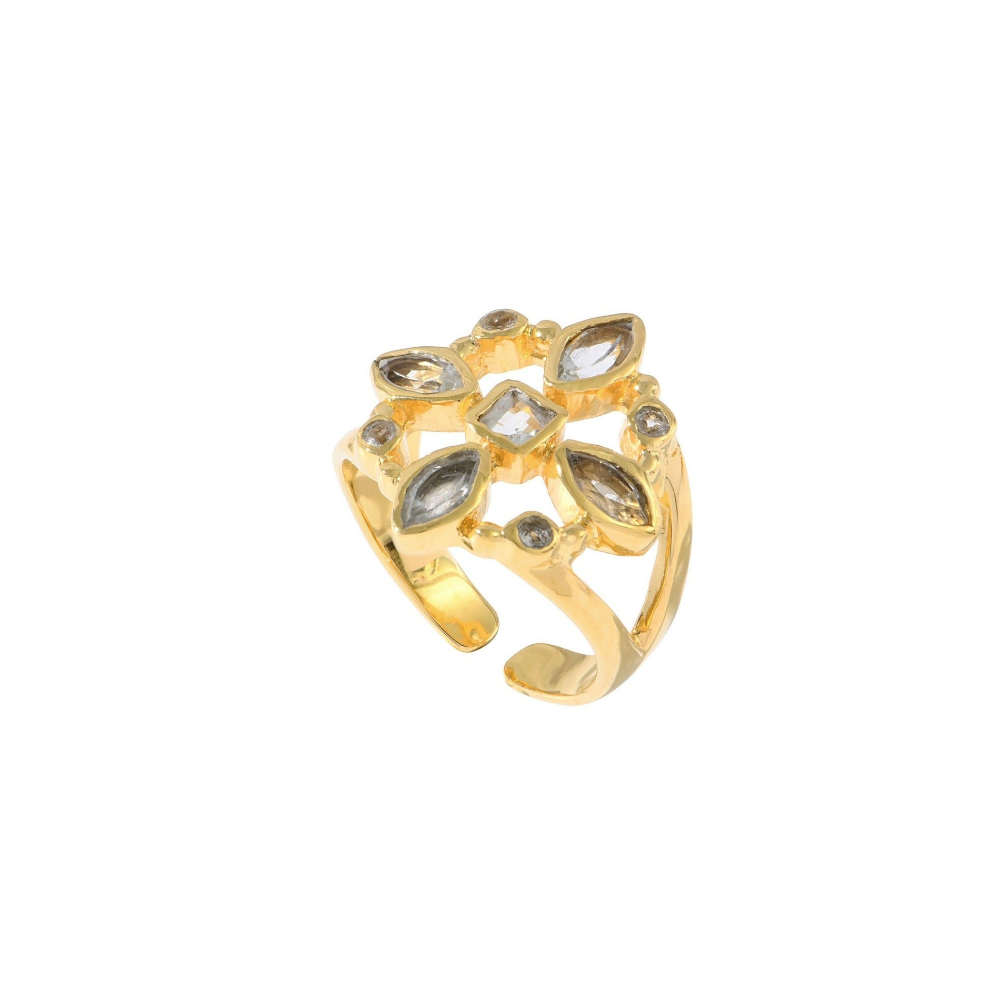 Leticia Ponti Rosie bague ajustable plaqué or pierres XL/S
