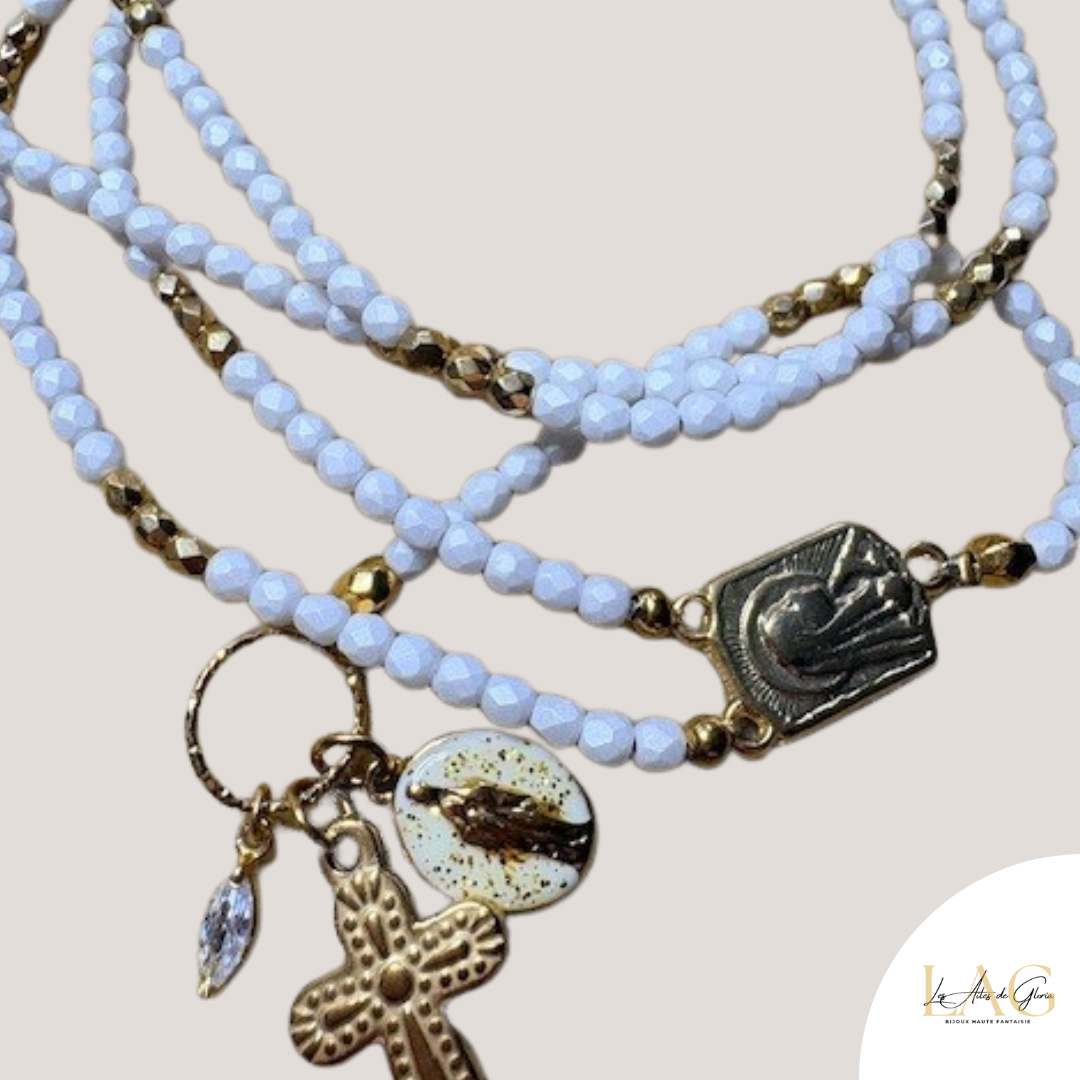 Les Ailes de Gloria Boho White collier sautoir blanc