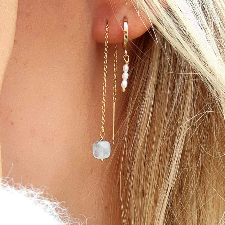Ô PLUM MAYA boucles d’oreilles aigue-marine plaqué or 9cm