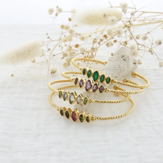 Leticia Ponti Betsy jonc agate verte plaqué or