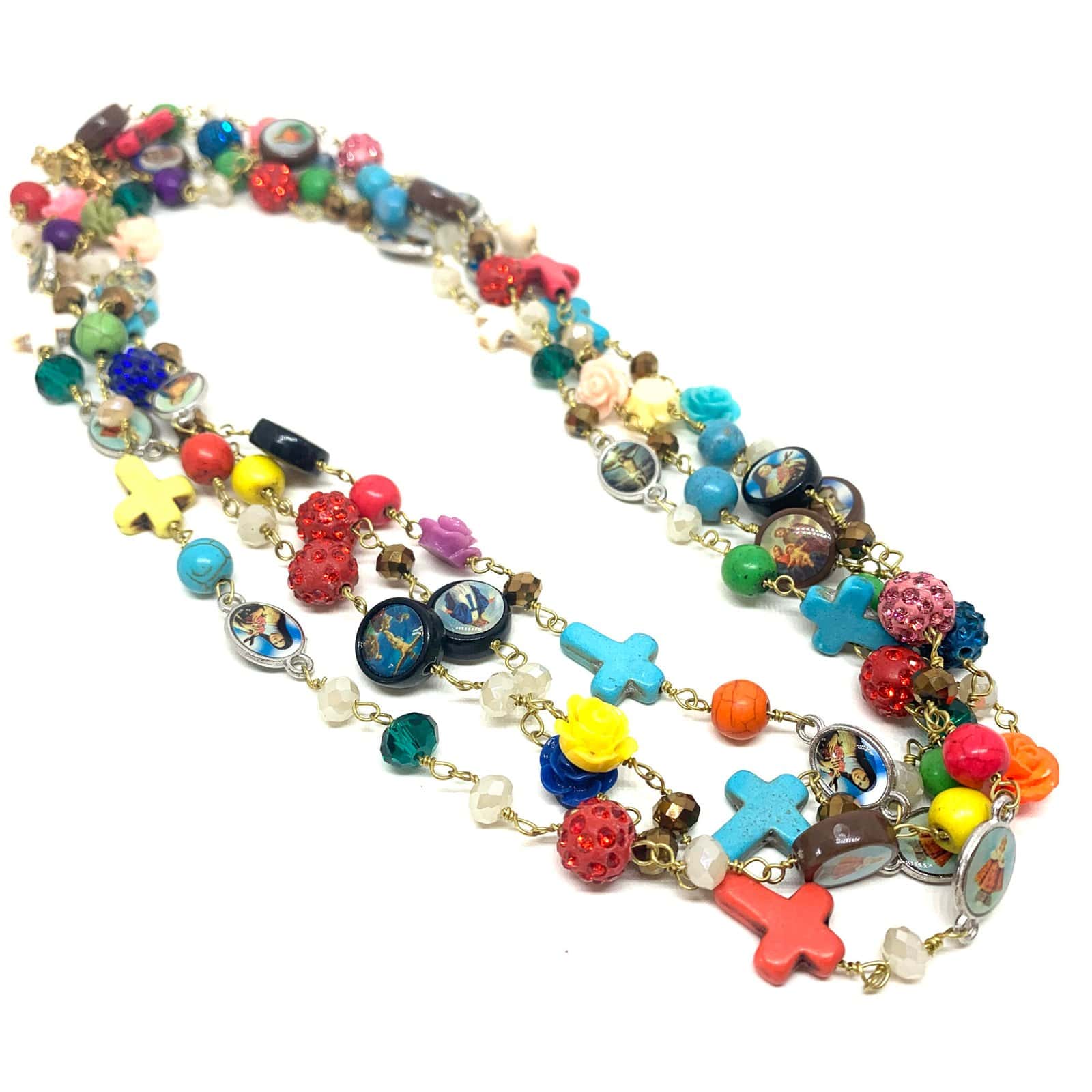 Hypnochic Marie sautoir long perles croix nacre 2 m