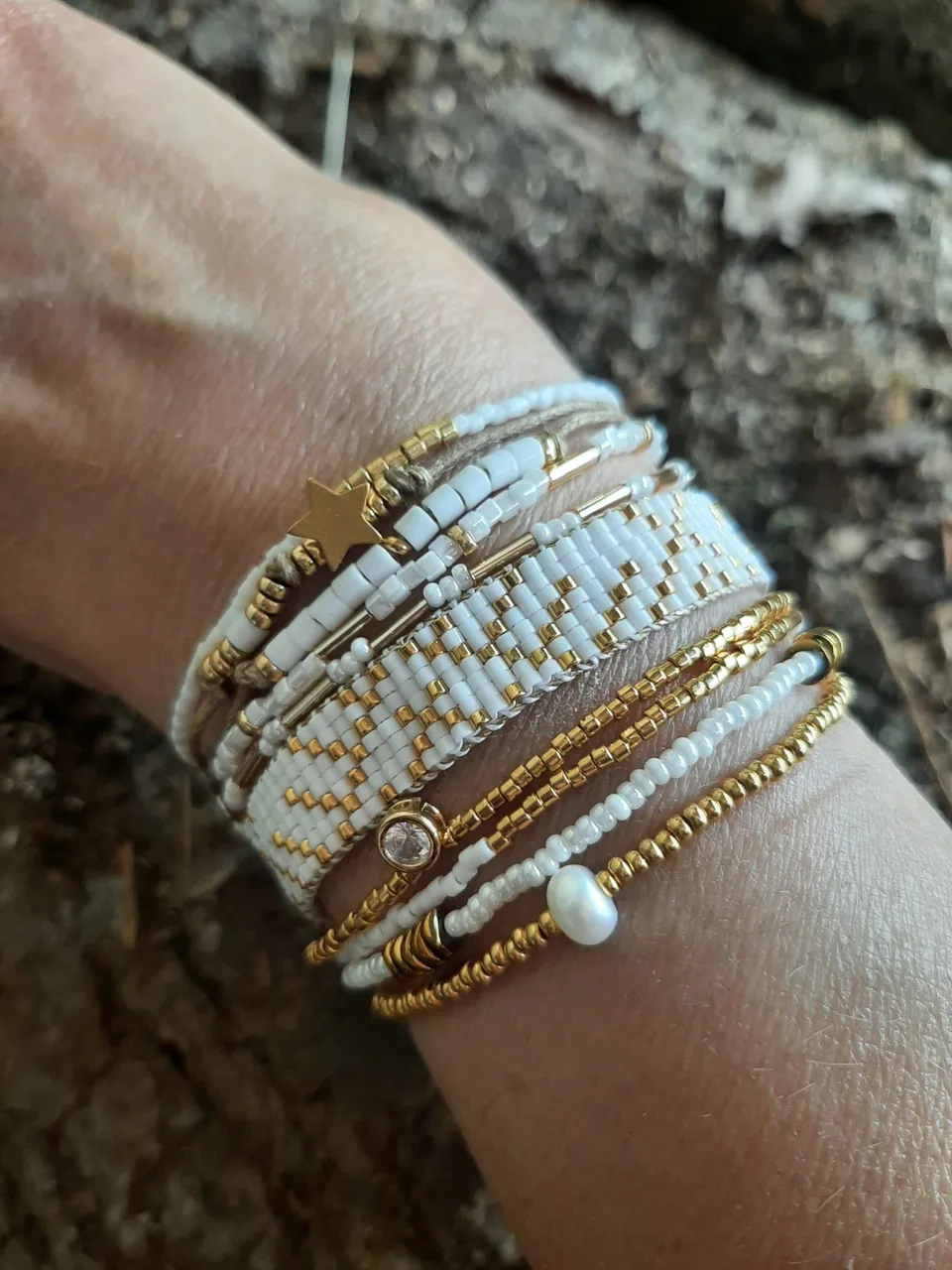 Les Ailes de Gloria Spirit Golden White bracelet manchette doré