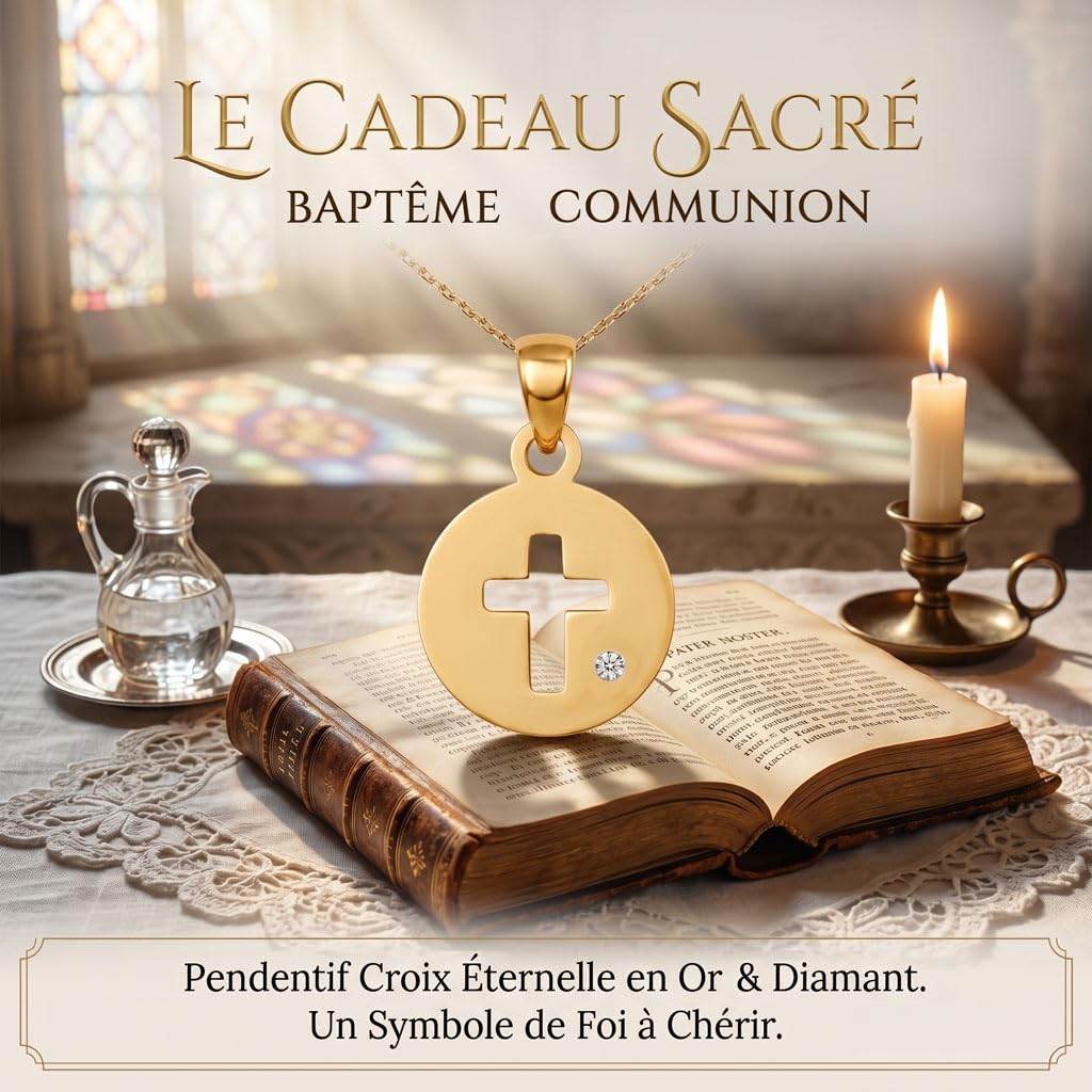 L'Atelier d'Azur Pendentif Médaille Croix or diamant 42 cm