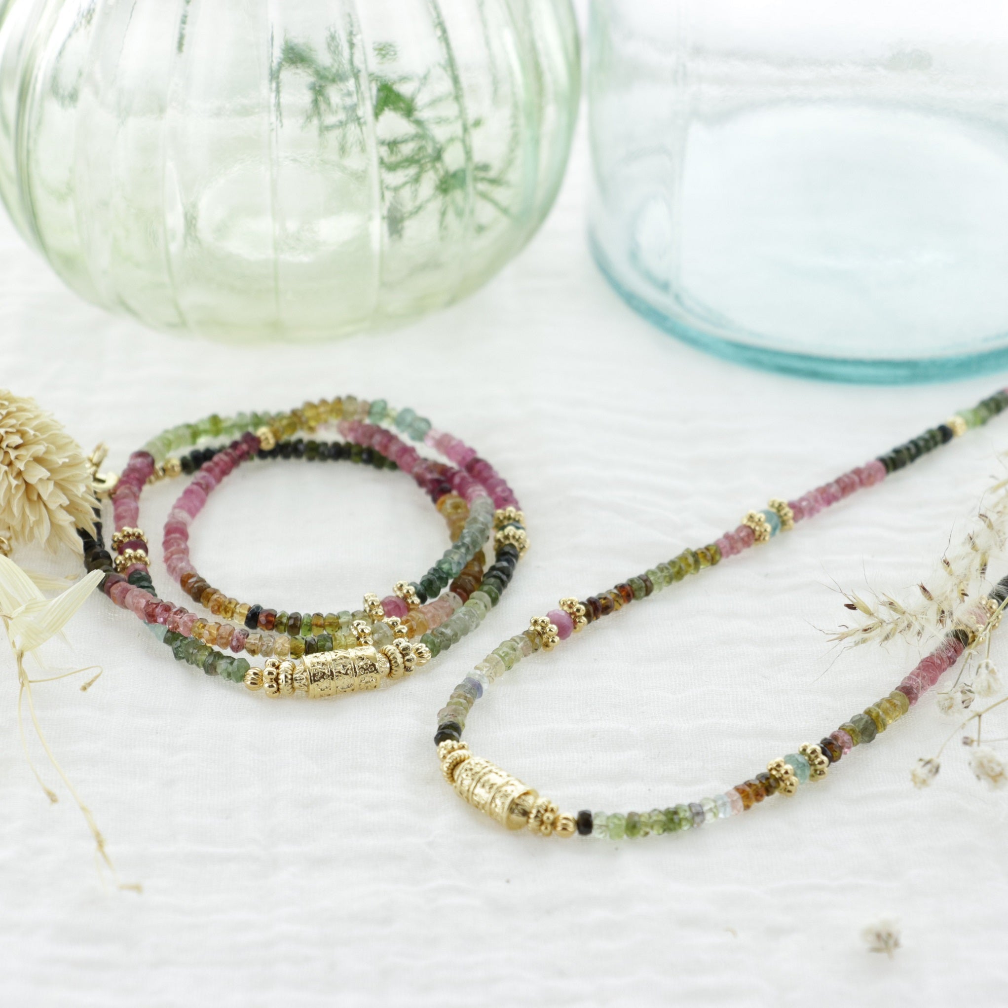 Leticia Ponti Amaia Tube bracelet tourmaline 3 tours collier
