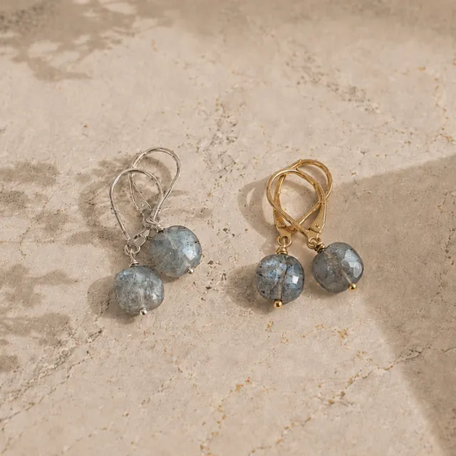 Ô PLUM Ania boucles d’oreilles labradorite plaqué or 2,5 cm