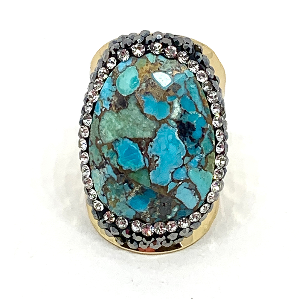 Hypnochic Bagues Bague Dorée Turquoise Strass ajustable