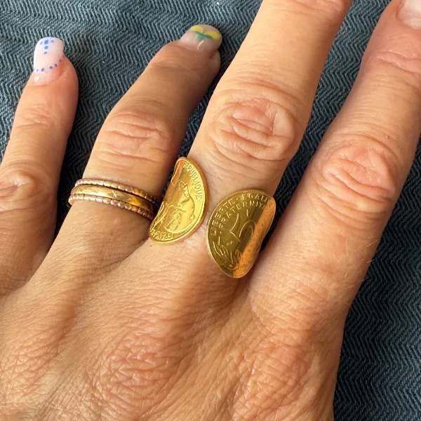 Le P’tit Franc Bague Albane 5 centimes bague Lagriffoul plaqué or année