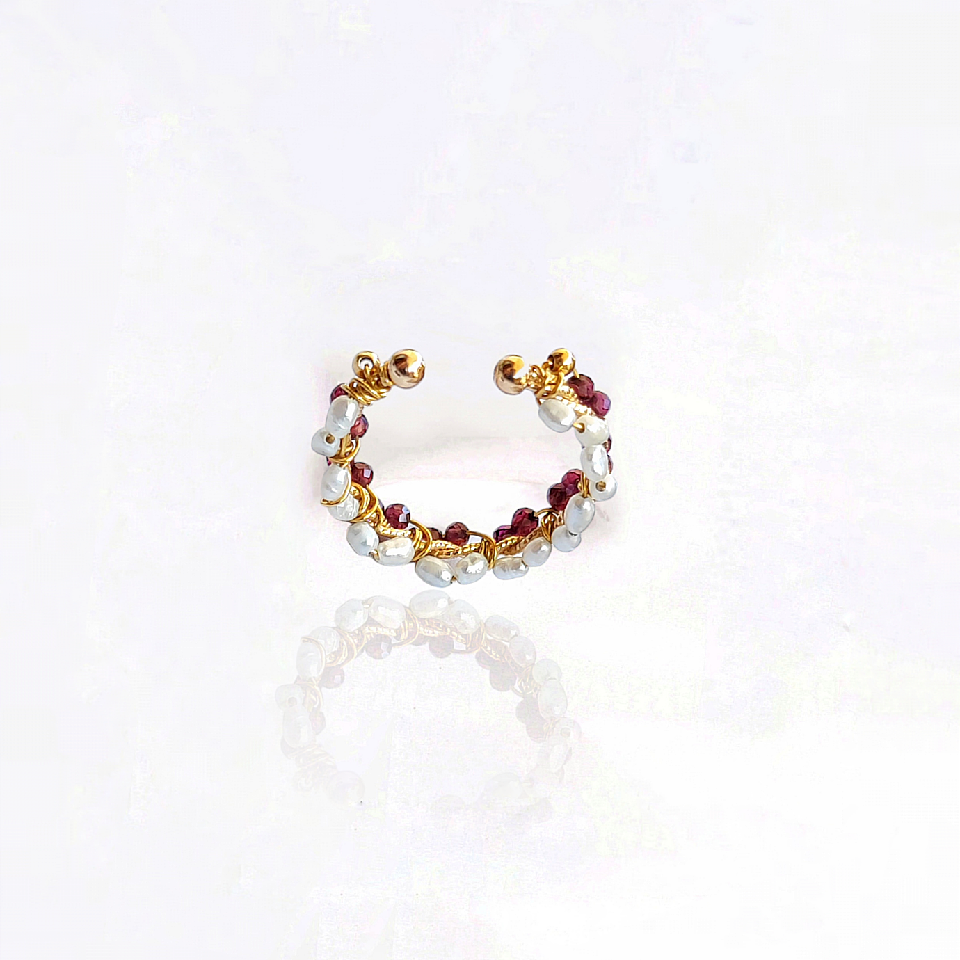 Ô PLUM Anneau Prune bague grenat perles plaqué or