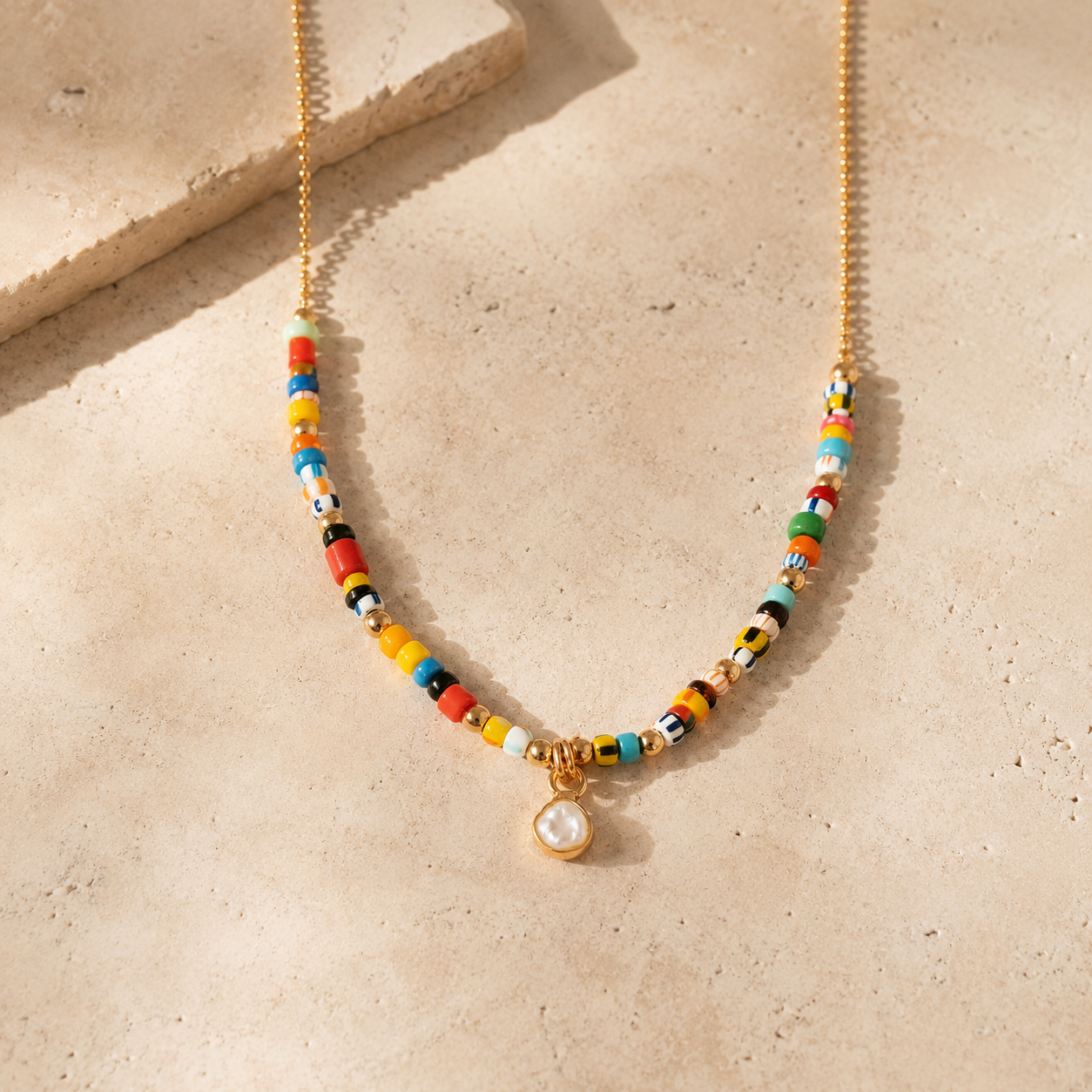 Ô Plum Lomé collier rivière perles Afrique plaqué or 42 cm