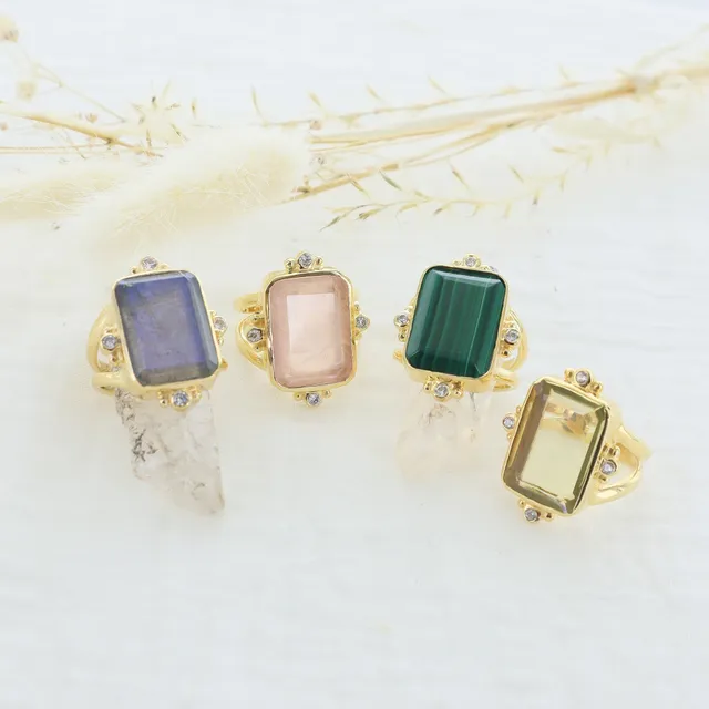 Leticia Ponti Norah bague labradorite ajustable plaqué or