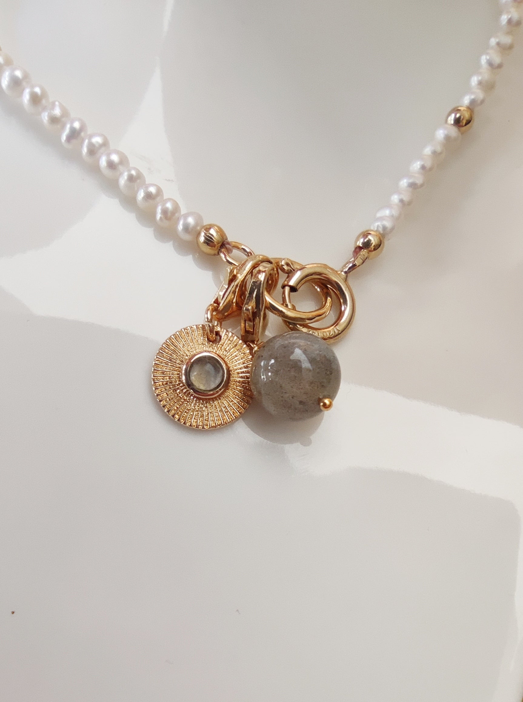 Ô PLUM Perle Labradorite breloque plaqué or protection